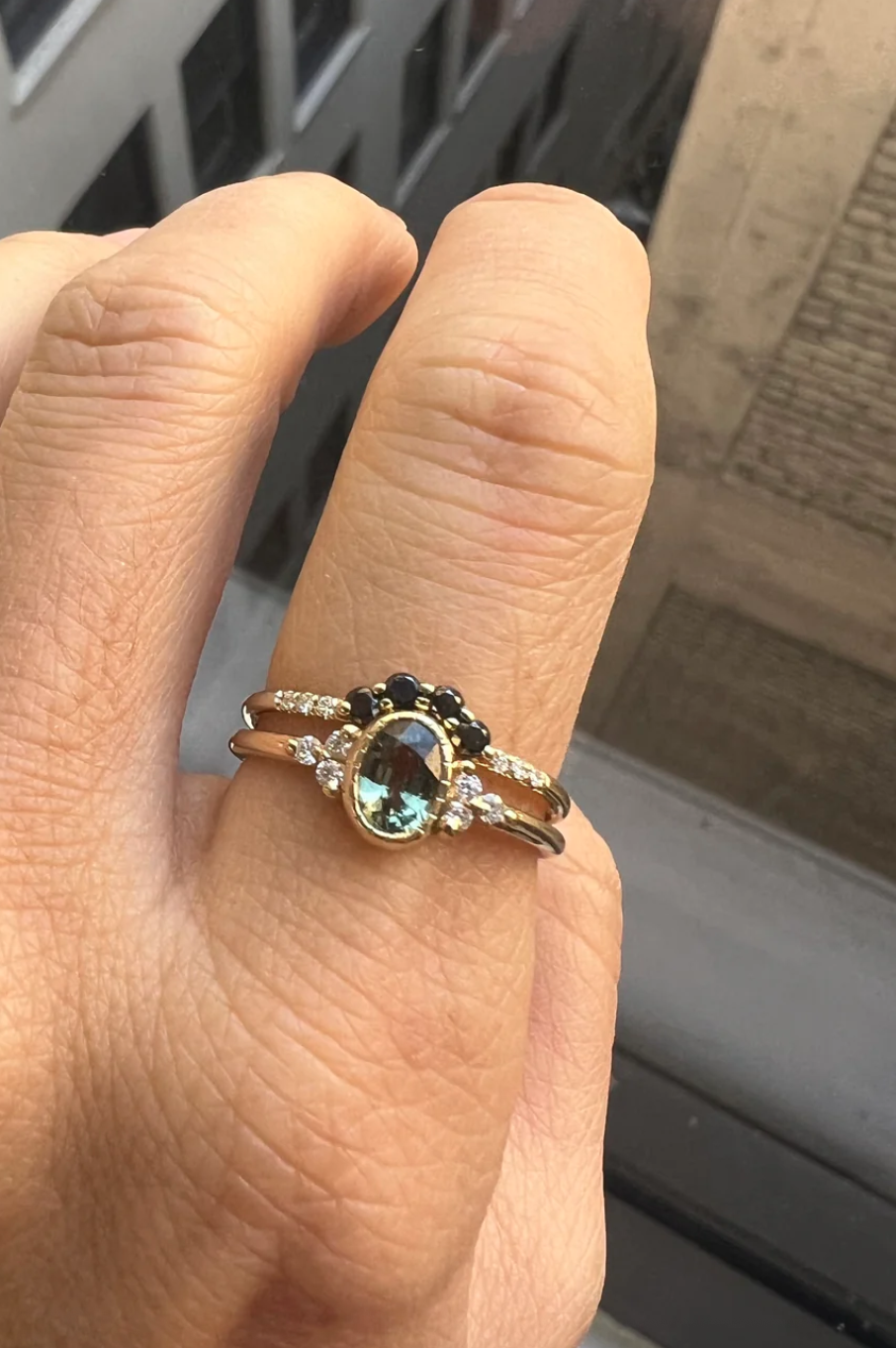Oval Green Sapphire Cluster Ring